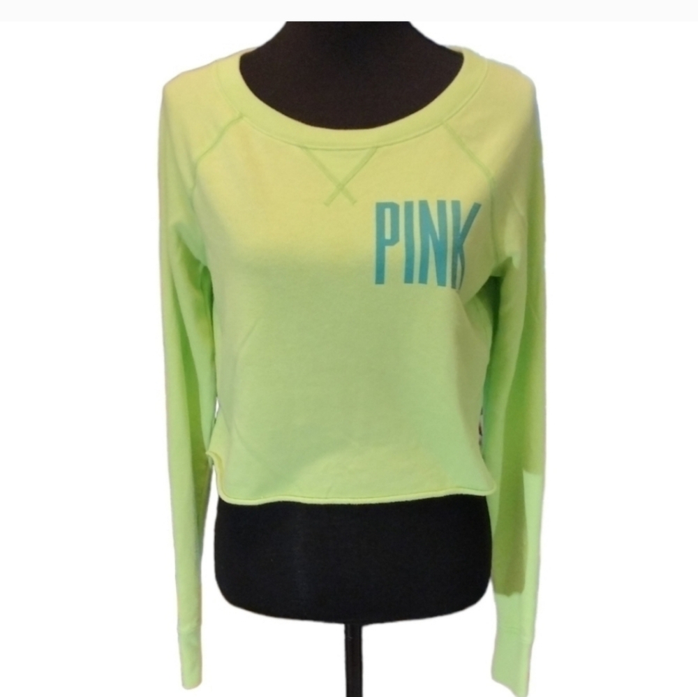 PINK Victoria's Secret Lime Green Long Sleeve Crop Top